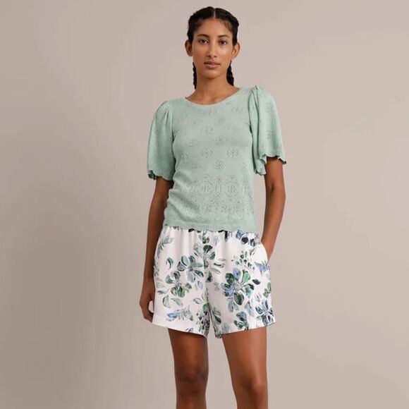 MUNTHE Uniga Floral Silk Blend Drawstring Shorts in Blue Size 8 NWT $265 - Picture 6 of 8